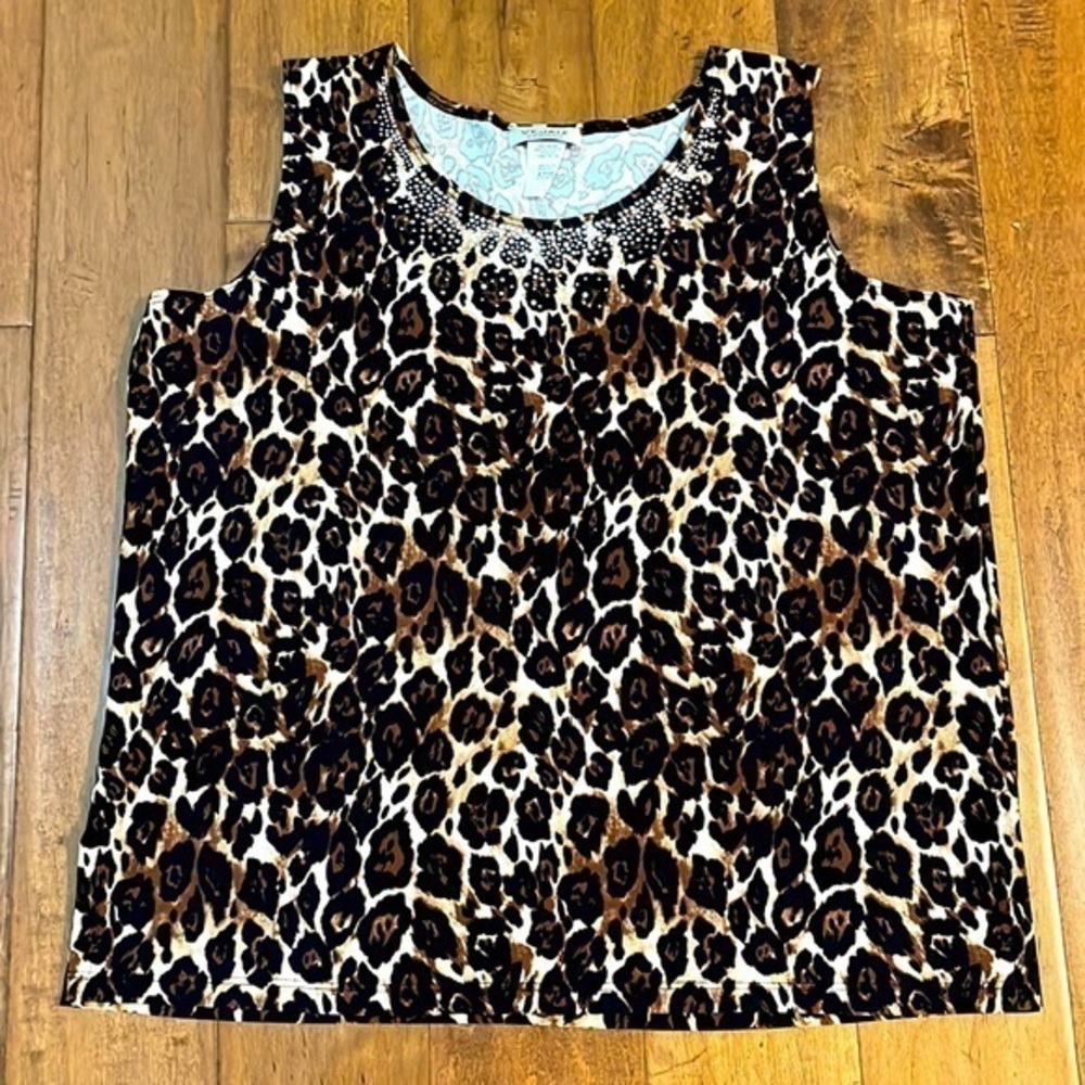 Vejaiz Animal Print Beaded Tank Top